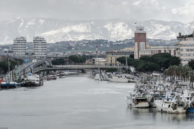 Abruzzo, Pescara River, Port, Mountains Abruzzo, Pescara River, Port, Mountains