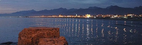 Viareggio coast, seafront and Apuan Alps from the pier