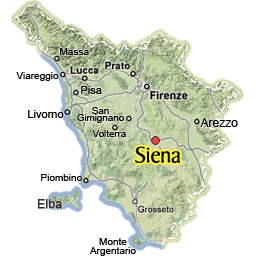 Map showing the location of Siena in Tuscany