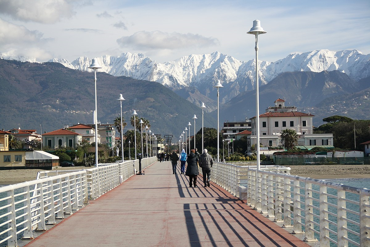 The Apuan Alps from the Versilia Riviera sea