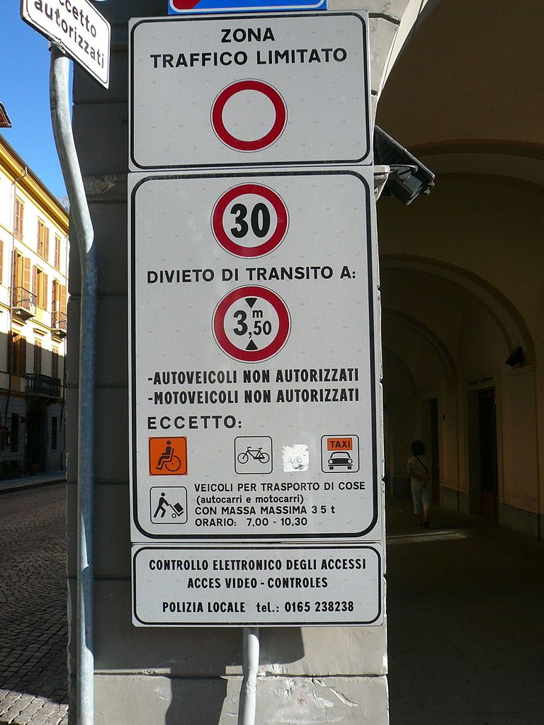ZTL in Italy entrance sign ZTL in Italy entrance sign